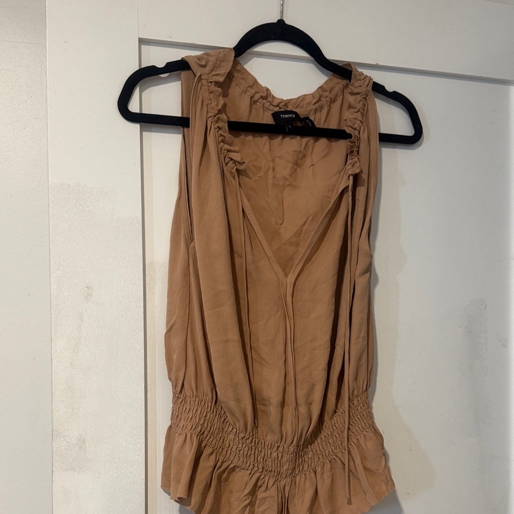 Theory Ruffled Tan Blouse